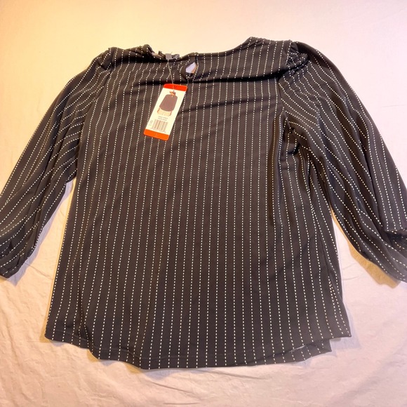 Adrianna Papell Women's 3/4 Sleeve Stretch Smocked Shoulder Blouse, Black, M - Picture 8 of 8